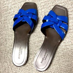 Saint Laurent cobalt flat sandal NEVER WORN